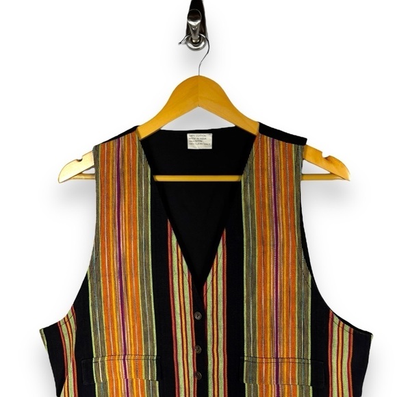 Vintage 90s Embroidered Tapestry Casual Vest, Multicolor Stripes, OSFM - Picture 2 of 10